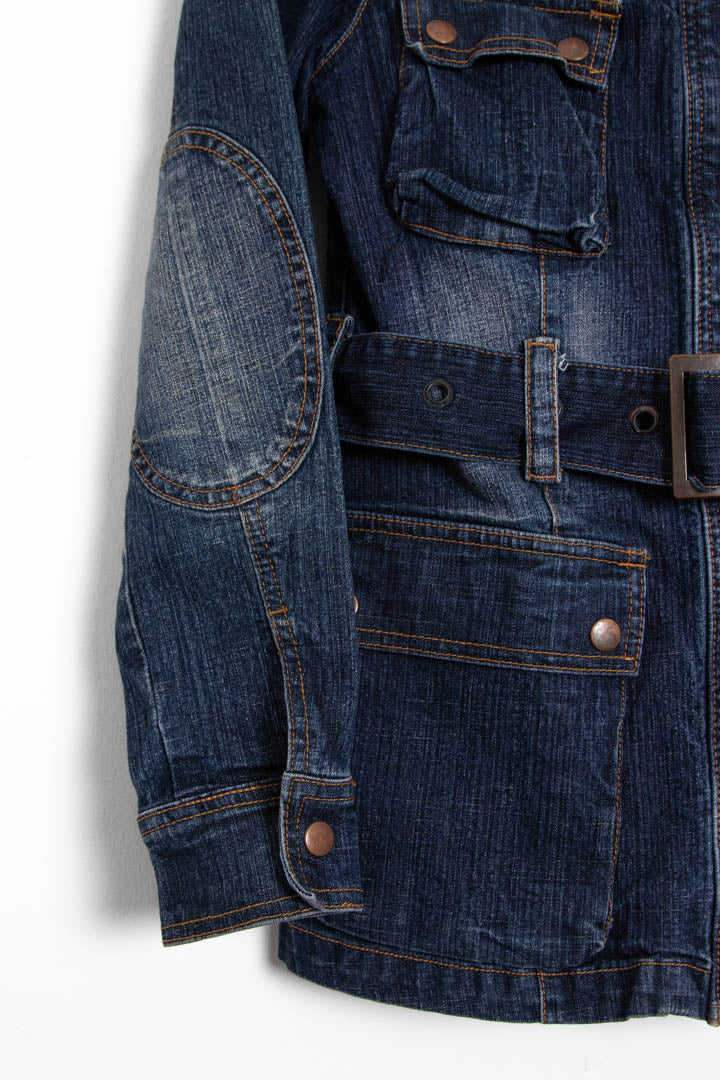 Women's Belted Denim Military Jacket (S)