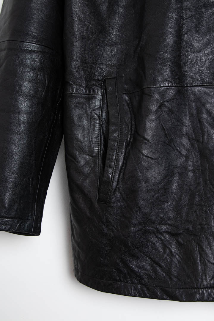 Women's Black Leather Coat (XL)